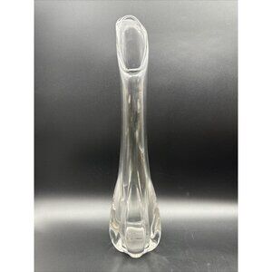Viking ? Glass Six Petal Flat Bottom Clear Crystal Swung Vase 16” UV Glow HTF